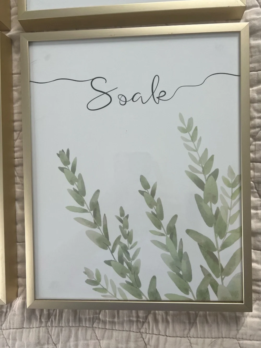 Gold-framed wall art, set of 4 (Relax, Breathe, Soak & Unwind)